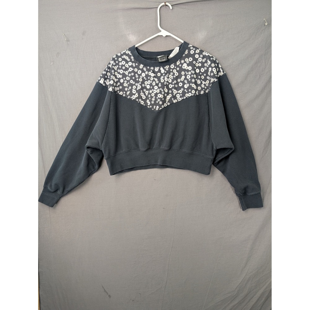 Nike Sportswear Daisy Floral Cropped Sweatshirt Black Gray Medium CU5982-010